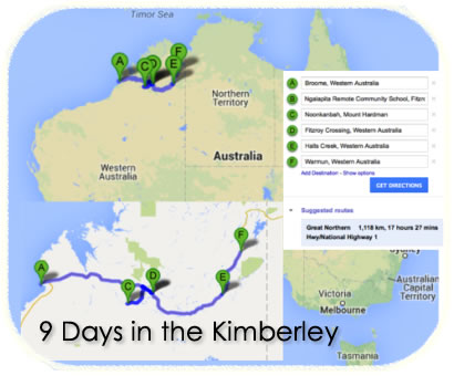 Google map of Kimberley Trip
