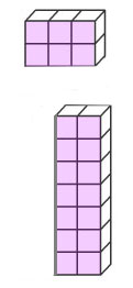 A block of 2 by 3 (6) cubes and a block of 7 by 2 (14) cubes.