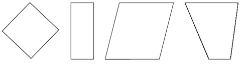 Square, rectangle, parallelogram, trapezium all with same vertical height.